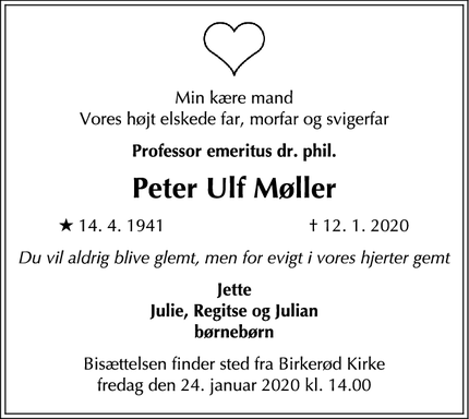 Dødsannoncen for Peter Ulf Møller - FRØSTRUP