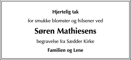 Taksigelsen for Søren Mathiesens  - Sædder