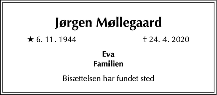Dødsannoncen for Jørgen Møllegaard - Odense