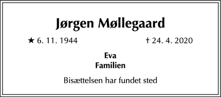 Dødsannoncen for Jørgen Møllegaard - Odense