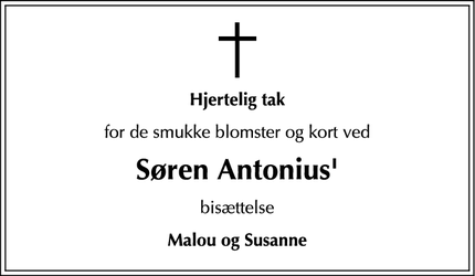 Taksigelsen for Søren Antonius' - Frederiksberg