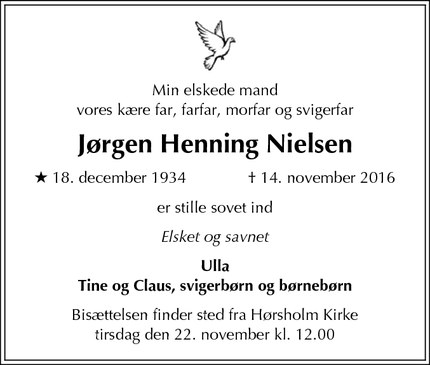 Dødsannoncen for Jørgen Henning Nielsen - Hørsholm