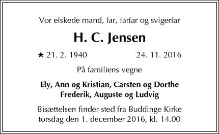 Dødsannoncen for H. C. Jensen - Søborg