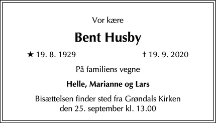 Dødsannoncen for Bent Husby - København