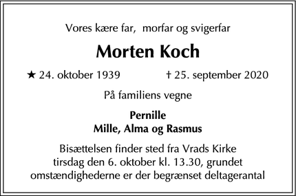Dødsannoncen for Morten Koch - Svendborg