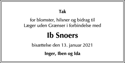 Taksigelsen for Ib Snoers - København NV
