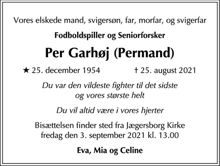 Dødsannoncen for Per Garhøj (Permand) - Charlottenlund