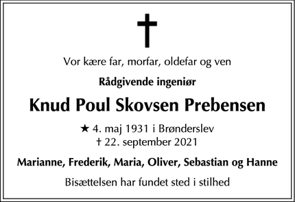 Dødsannoncen for Knud Poul Skovsen Prebensen - Brønderslev 