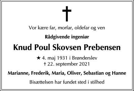Dødsannoncen for Knud Poul Skovsen Prebensen - Brønderslev