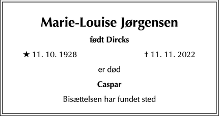 Dødsannoncen for Marie-Louise Jørgensen - København K