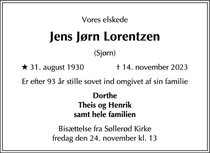 Dødsannoncen for Jens Jørn Lorentzen - Holte