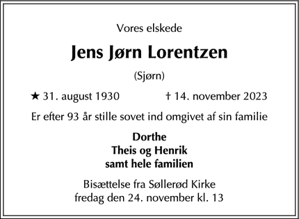 Dødsannoncen for Jens Jørn Lorentzen - Holte
