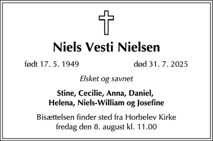 Dødsannoncen for Niels Vesti Nielsen - Nykøbing F