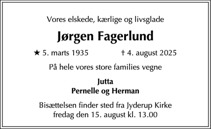 Dødsannoncen for Jørgen Fagerlund - Jyderup