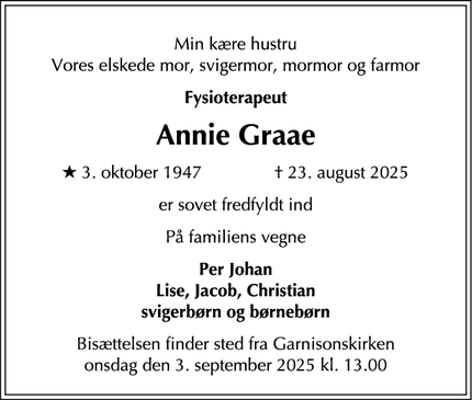 Dødsannoncen for Annie Graae - Kalundborg