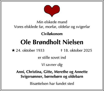 Dødsannoncen for Ole Brøndholt Nielsen - Greve