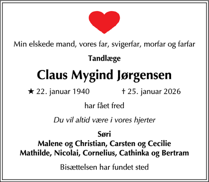 Dødsannoncen for Claus Mygind J&oslash;rgensen - Rungsted