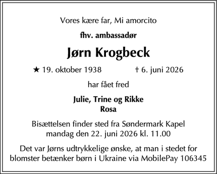 Dødsannoncen for J&oslash;rn Krogbeck - Hørsholm