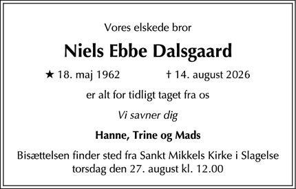 Dødsannoncen for Niels Ebbe Dalsgaard - Korsør