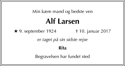 Dødsannoncen for Alf Larsen - Kastrup