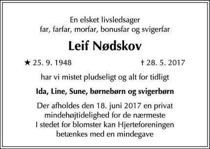 Dødsannoncen for Leif Nødskov - Farum