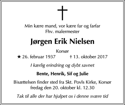 Dødsannoncen for Jørgen Erik Nielsen - Korsør