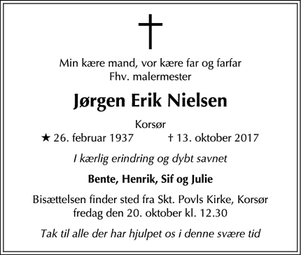 Dødsannoncen for Jørgen Erik Nielsen - Korsør