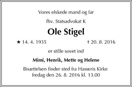 Dødsannoncen for Ole Stigel - Aalborg