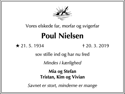 Dødsannoncen for Poul Nielsen - København