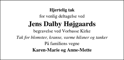 Taksigelsen for Jens Dalby Højgaard - Hejnsvig/ Billund