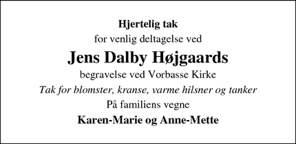 Taksigelsen for Jens Dalby Højgaard - Hejnsvig/ Billund