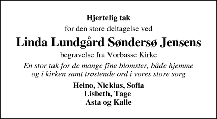 Taksigelsen for Linda Lundgård Søndersø Jensens - Vorbasse