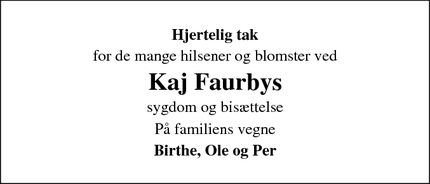 Taksigelsen for Kaj Faurbys - København N