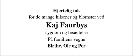Taksigelsen for Kaj Faurbys - København N