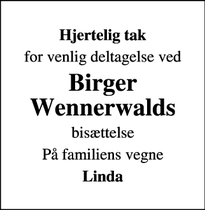 Taksigelsen for  Birger Wennerwalds  - Oksbøl