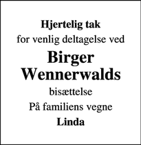Taksigelsen for  Birger Wennerwalds  - Oksbøl