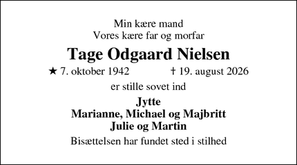 Dødsannoncen for Tage Odgaard Nielsen - Bjerringbro