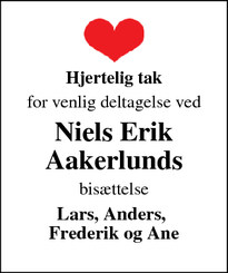 Taksigelsen for Niels Erik Aakerlunds - København K