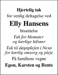 Taksigelsen for Elly Hansens - Nexø