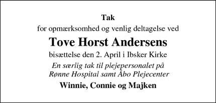 Taksigelsen for Tove Horst Andersens - Listed