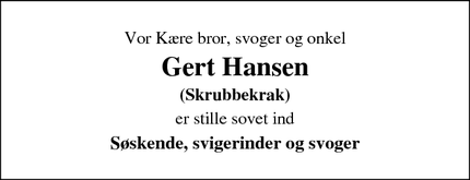 Dødsannoncen for Gert Hansen - Klemensker