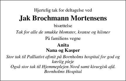 Taksigelsen for Jak Brochmann Mortensen - Allinge