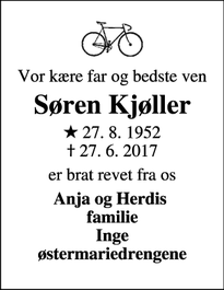 Dødsannoncen for Søren Kjøller - Gentofte