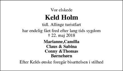 Dødsannoncen for Keld Holm - Allinge