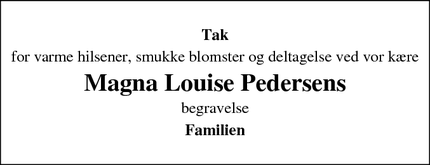 Taksigelsen for Magna Louise Pedersens - Nexø