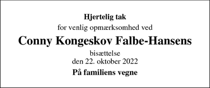 Taksigelsen for  Conny Kongeskov Falbe-Hansen - Kirke Hyllinge