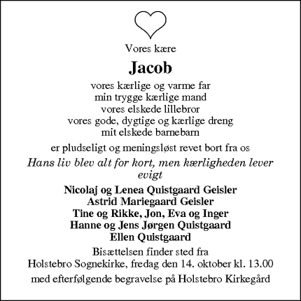 Dødsannoncen for Jacob - Lystrup