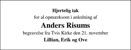 Taksigelsen for Anders Risums - Sevel