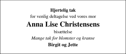 Taksigelsen for Anna Lise Christensens - Holstebro
