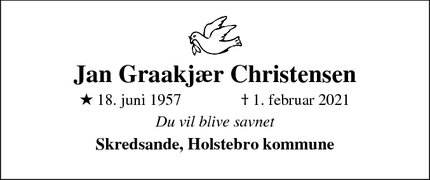 Dødsannoncen for Jan Graakjær Christensen - Holstebro